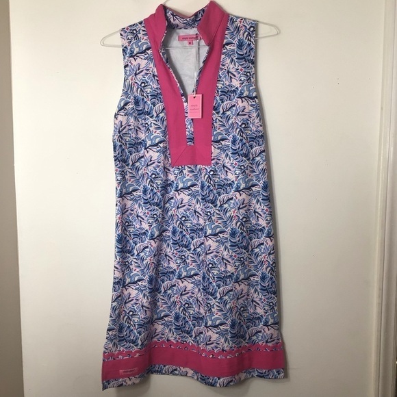 NWT simply southern dress women medium blue pink sleeveless modest tunic leaf - Picture 1 of 10